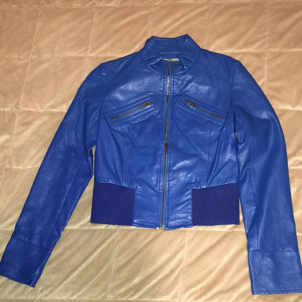 RYU blue leather jacket.